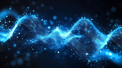 Dynamic blue and black waves with glowing energy lines