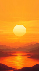 Fototapeta premium Orange-yellow sunset gradient with gentle light rays, capturing the essence of a peaceful, warm horizon