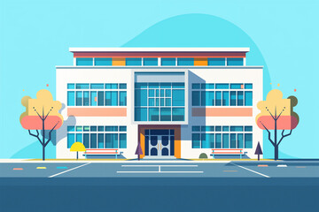 Flat Design Illustration of a Modern School Building