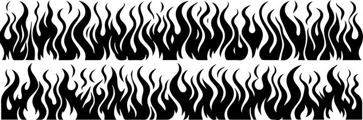 Burning fire flame silhouette set banner horizontal design isolated on white