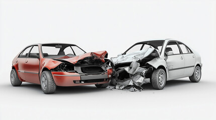 Naklejka premium Realistic 3D rendering of a car accident involving a red and a silver vehicle with damage 