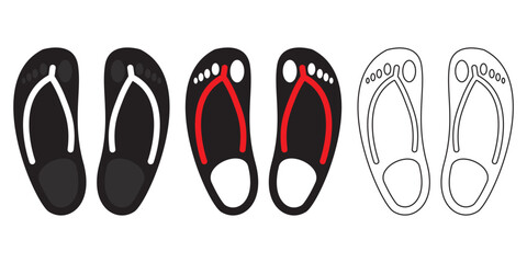 Collection Of Shoe And Foot Print Human And Icons Vector. Isolated On Transparent Background.