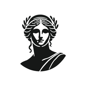 Greek Statue Bust Illustration of Goddess Venus Silhouette Vector Art for Logos and Classical Designs