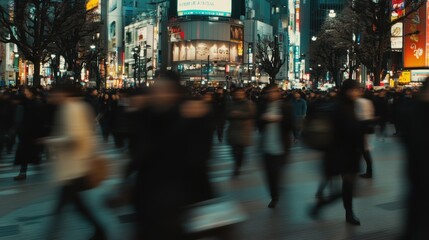 Fototapeta premium People in traffic in a big city amidst buildings and urban infrastructure