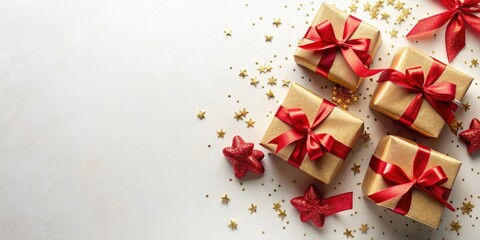 Elegant Gold and Red Gift Boxes with Festive Stars