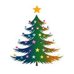 Obraz premium A colorful, stylized Christmas tree with a star on top and decorative stars.