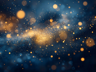 Obraz premium Soft gold particles twinkle delicately against a dark blue background, offering a modern yet timeless elegance