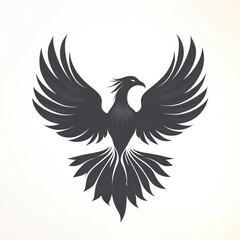 Obraz premium Majestic black phoenix bird with wings spread wide.