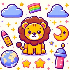 Naklejka premium Cute Cartoonish Lion Icon