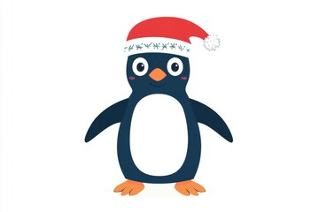 Fototapeta premium A cheerful penguin wearing a Santa hat, ready for the holiday season.