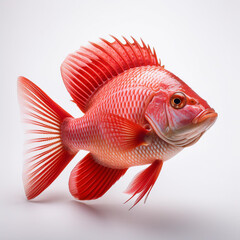 Fototapeta premium poisson, tilapia rouge isolé, animal, blanc, comestible, aliment, pêche, nature, ailette, attraper, le queue, frais, brut, eau douce, eau, fleuve, océan, objet, un, fruits de mer, sain, tête, écailles