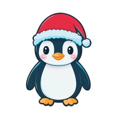 Fototapeta premium A cute penguin wearing a Santa hat, perfect for holiday-themed designs.