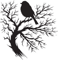 Bird Fly on the Tree Branches silhouette