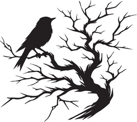 Bird Fly on the Tree Branches silhouette