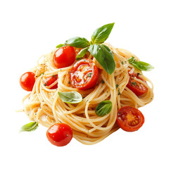 Fresh Pasta with Cherry Tomatoes and Basil Leaves