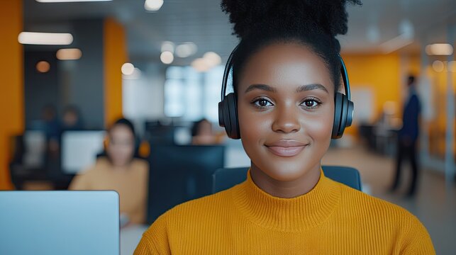 Dedicated customer service professional providing support in a vibrant office environment with a positive attitude and focus on clients