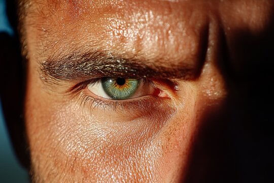 A pair of sad eyes with heavy shadows under them, conveying emotion and depth in a cinematic style