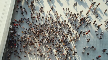 Fototapeta premium Crowd of people crowds the entrance to the store during a sale to buy products at promotional prices