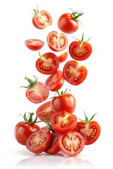 Many tomato dall down on isolated white background for your food needs.