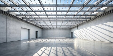 Sunlit Modern Industrial Space with Concrete Walls and Glass Ceiling