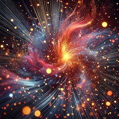 Obraz premium Vibrant Dynamic Particle Effect Overlay with Gaussian Blur Simulating Glowing Sparks 