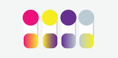 Color palette in Gradient colour theme collection. Color inspiration or chart with codes template. Color combination RGB. Colors swatches for graphic design, web, art, fashion or painting.