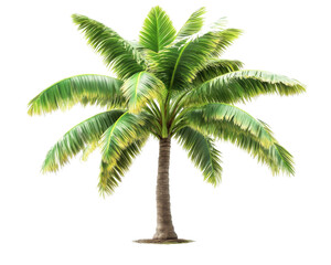A vibrant palm tree with lush, green fronds, set against a clean, white background, creating an ideal tropical atmosphere for design projects.
