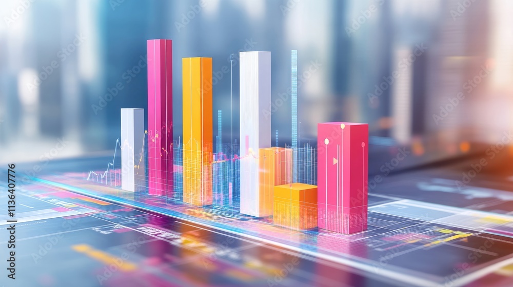 Poster colorful data visualization with dynamic bar graphs and charts