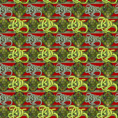 Background with lunar new year 2025 symbol wooden green snake. Seamless pattern with illustration of snakes on a red background. Watercolor template for packaging, wrapper, web page, scrapbooking