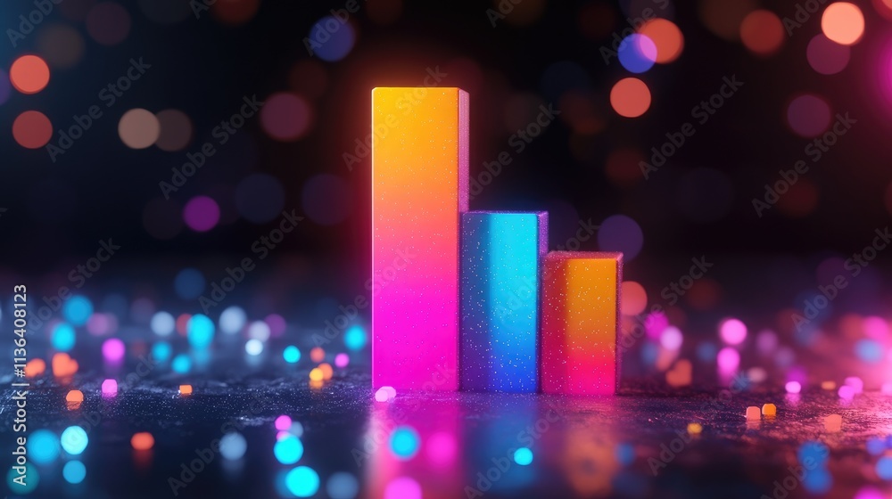 Poster vibrant bar graph with colorful bokeh background for data visualizations