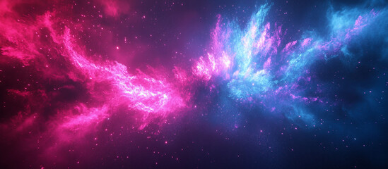 Naklejka premium Vibrant magenta and cyan burst with neon glow radiating energy, dynamic background