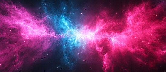 Naklejka premium Vibrant magenta and cyan burst with neon glow radiating energy, dynamic background