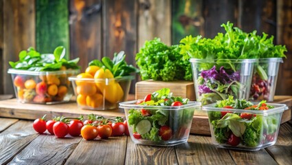 Freshly Prepared Salads in Clear Containers Ready for Consumption