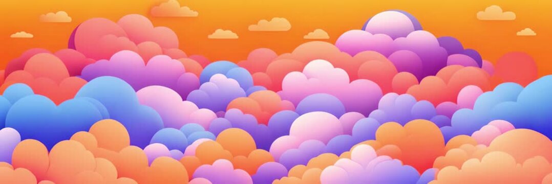 Abstract colorful clouds against an orange sky. Soft focused, blurry slow motion panorama