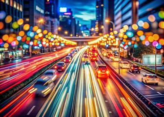 Obraz premium Abstract Night Traffic in the City: A Dynamic Blend of Light Trails and Urban Energy Captured in an Artistic Photography Setting