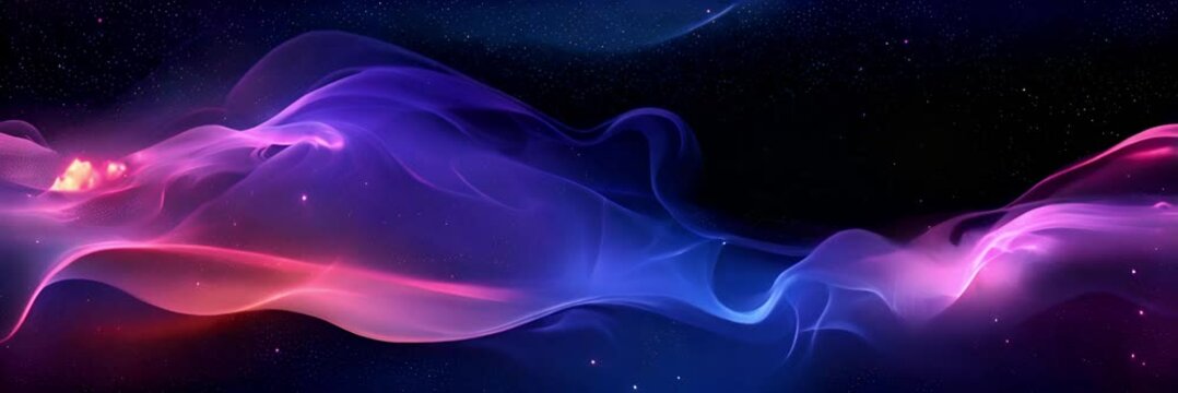 Abstract blue and purple smoke with stars. Soft focused, blurry slow motion panorama