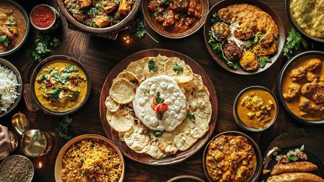 Indian food platter thali non veg naan chicken curry lentil daal