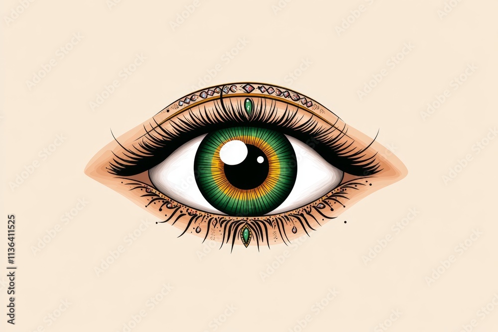 Poster a vintage-style poster featuring an elegant eye design with ornate patterns and muted tones