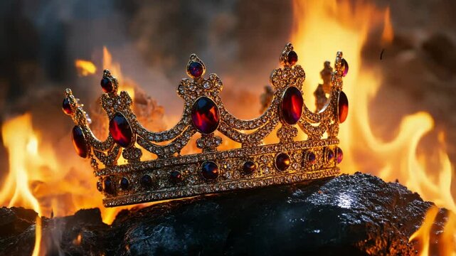 Queen crown golden jewels fire background fantasy royal kingdom