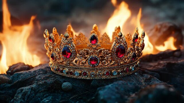 Queen crown golden jewels fire background fantasy royal kingdom
