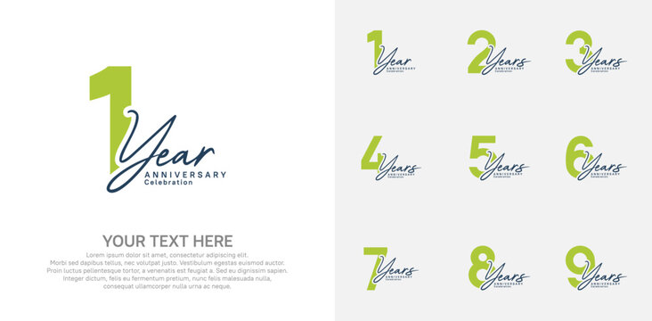Anniversary logo set vector design, green color for celebration event