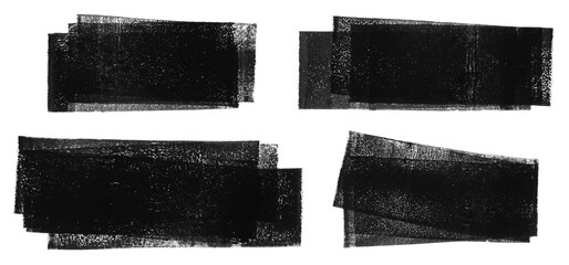 Linocut, relief printing horizontal layered rectangle grungy textures set. Black and white artistic linocutting text backgrounds, uneven edge. Paint roller stains collection, textured lino ink remains