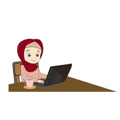 Cartoon drawing of a girl working, digitally drawn