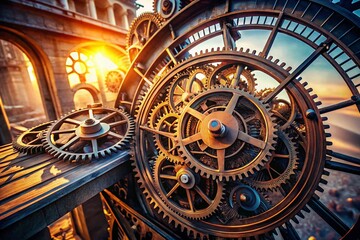 Fototapeta premium Aerial Clockwork Gears: Stunning Drone Photography of Intricate Mechanisms - High-Resolution Images