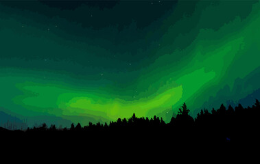 Northern Lights cascading across a night sky, with vibrant shades of green illuminating the atmosphere