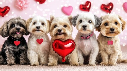Adorable Dogs with Hearts Celebrating Love and Friendship Together
