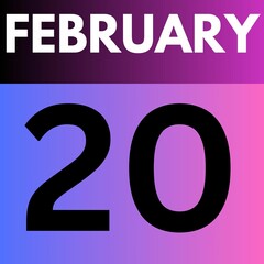 February 20 . gradient Style calendar .date ,day, month