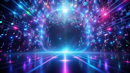 Obraz premium Global Music Event Futuristic Stage Design with Illuminated Notes