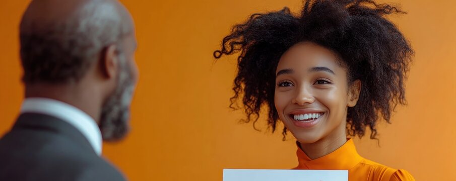 Celebrate Career Growth and Achievement An intern receives an award from a mentor, showcasing success and recognition, this achievement moment marks a significant milestone, the interns career is - Powered by Adobe