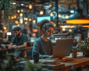 Explore a modern coworking environment with interns collaboratively crafting a comprehensive marketing strategy This image highlights campaign development, and career learning opportunities within a